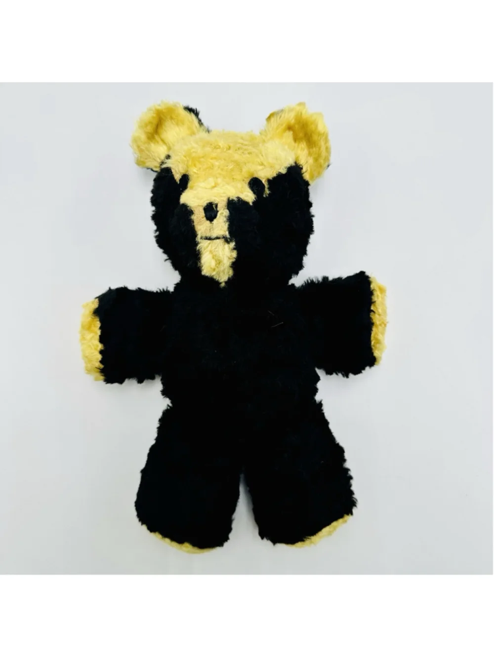VTG Small Teddy Bear Plush Black Yellow 10” Stuffed Animal Collectible Unbranded
